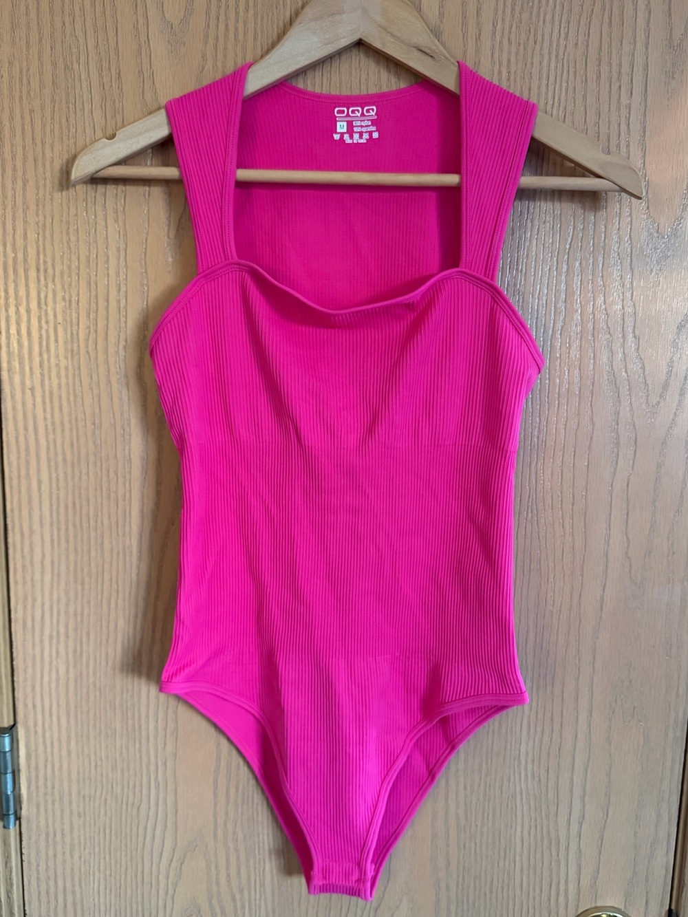 OQQ EUC Bright Hot Pink Ribbed Fitted Sleeveless Bodysuit Women’s Size M
